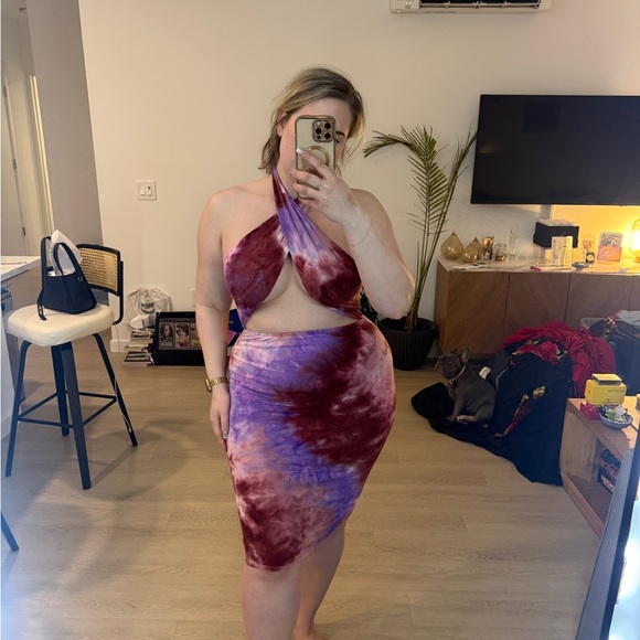 Fashion Nova Dresses & Skirts - Fashion Nova Purple and Red Tie-Dye Midi Dress